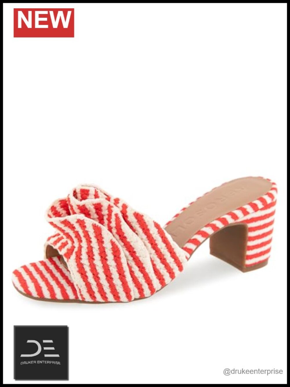 Heeled Slide Sandals with Block Heel and Knit Fabric